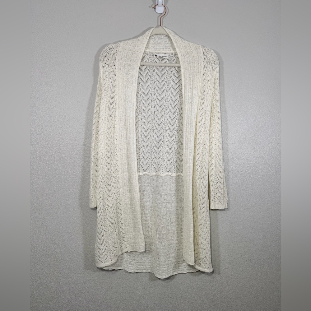 Valerie Bertinelli Cardigan Coverall Long Sleeve Knit Lace Cream White Women M